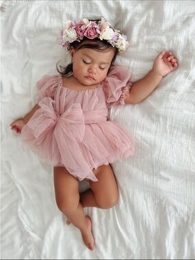 Baby Girls' Pink Tulle Formal Romper with Tie Bow